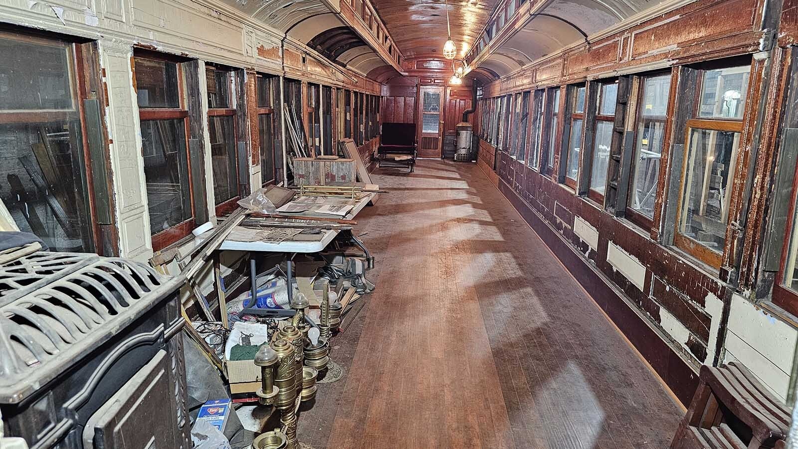 This old Pullman car had been used for a house in Cheyenne for 54 years. It's being restored by Michael Pannell at his train restoration workshop in an old Atlas missile silo 30 minutes outside of Cheyenne near Carpenter.