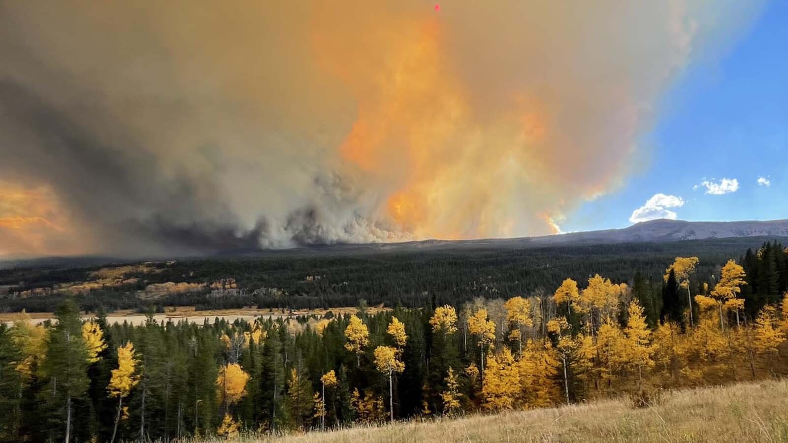 The fast-growing Pack Trail Fire just southeast of the Fish Creek Fire has grown rapidly, with firefighting crews now treating the two fires as a single Fish Creek/Pack Trail complex. Both are burning in the Shoshone National Forest and threatening Highway 26 and nearby residential areas.