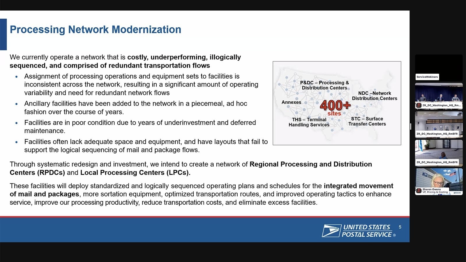 A screenshot from a virtual U.S. Postal Service meeting to discuss its new plan to save $3 billion, which includes more mail considered "rural" and longer delivery times. The discussion was closed to the public, only open to those who registered by the deadline. It also wasn't livestreamed for the public to view. Cowboy State Daily registered in time to be in the meeting and got this screenshot.