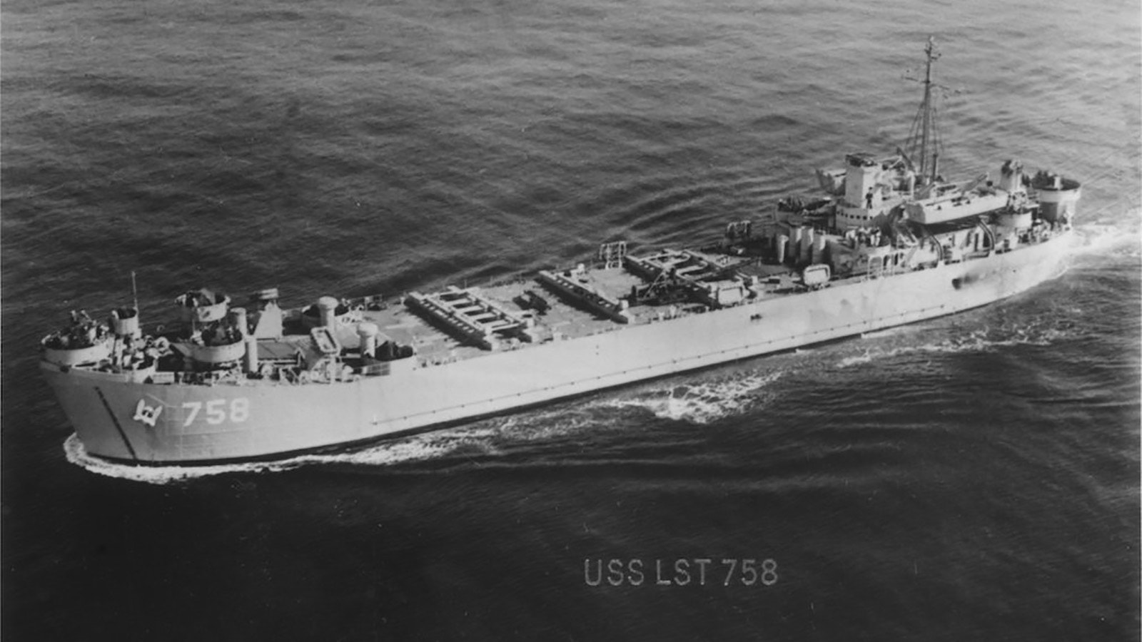 The USS LST-758 was recommissioned for assignment in the Korean War, shown here in 1950.