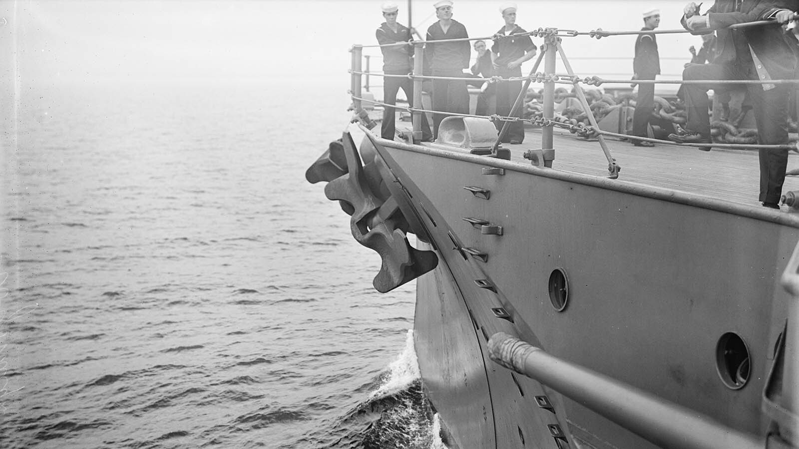 Target practice aboard the USS Wyoming in 1913.