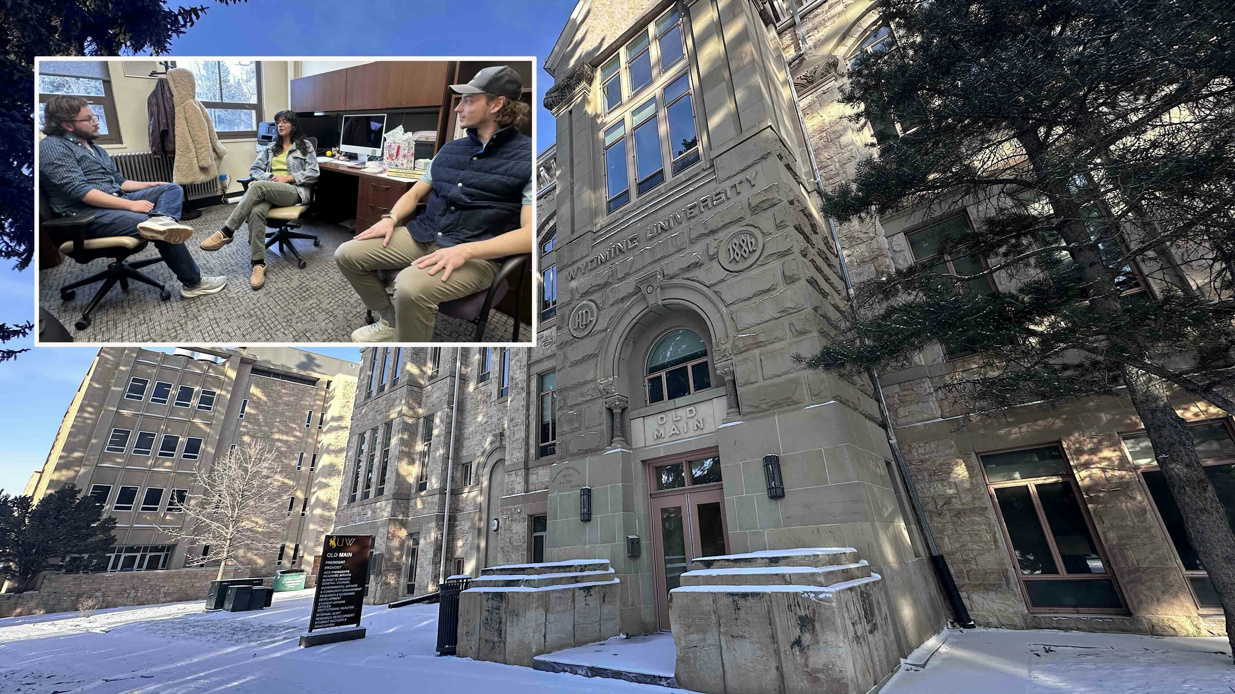 Aidan McGuire, Paula Medina and Dylan Fernholz-Hartman are pushing a resolution opposing the proposed budget cuts to the University of Wyoming.