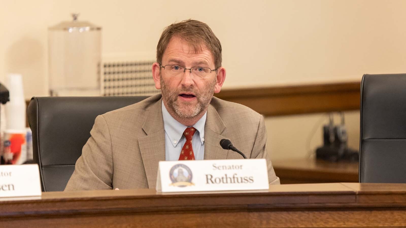 Senate Education Committee member Sen. Chris Rothfuss, D-Laramie, discusses the Universtiy of Wyoming Lab School on Wednesday.