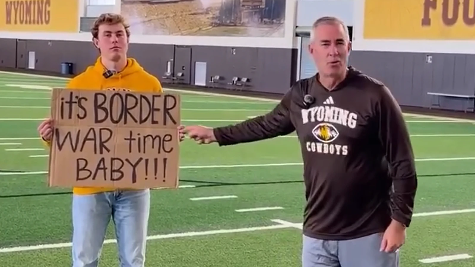 New University of Wyoming President Shane Reeves claims in a series of videos smack-talking Saturday's 118th Border War football game against Colorado State University that he's going to suit up for the game.