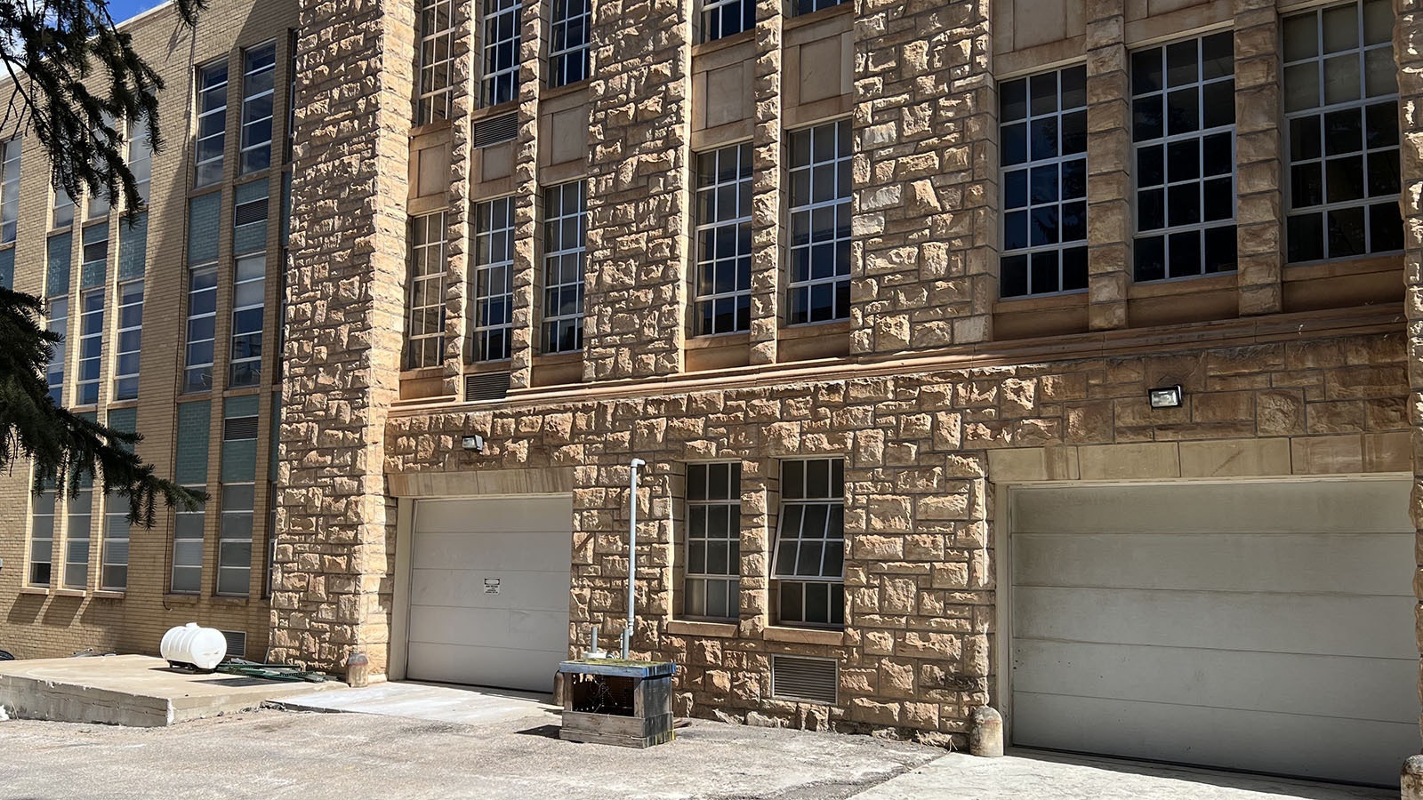 The original sandstone facade remains on the old engineering building on the University of Wyoming campus, including the freight doors where the nuclear reactor was brought through 50 years ago.