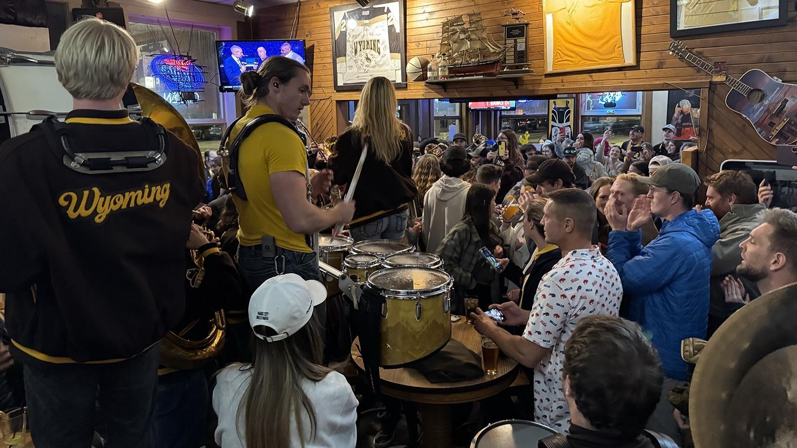 The university’s Western Thunder Marching Band has arrived at 3rd Street Bar.