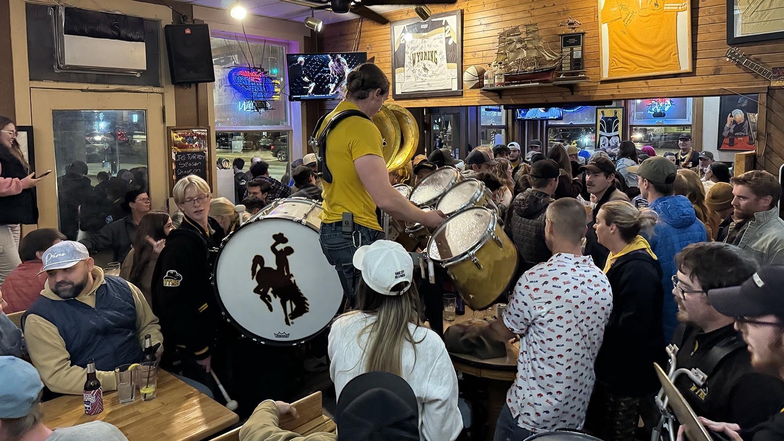 The university’s Western Thunder Marching Band has arrived at 3rd Street Bar.
