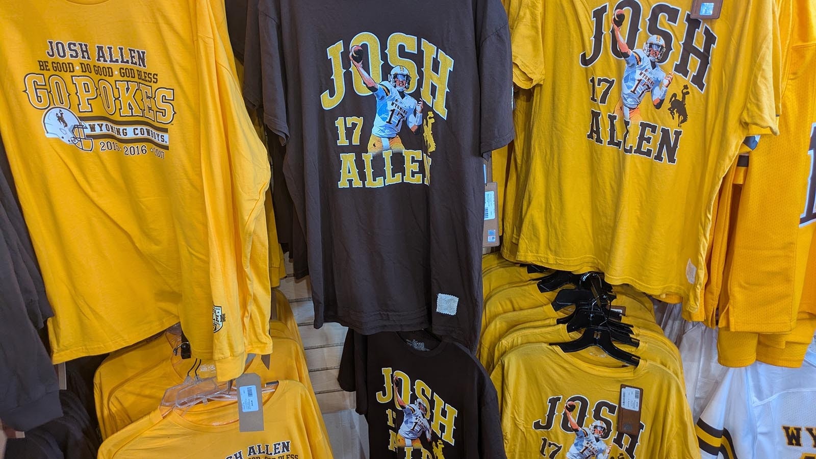 There's an entire wall of special Allen gear for sale at The Brown and Gold Outlet.