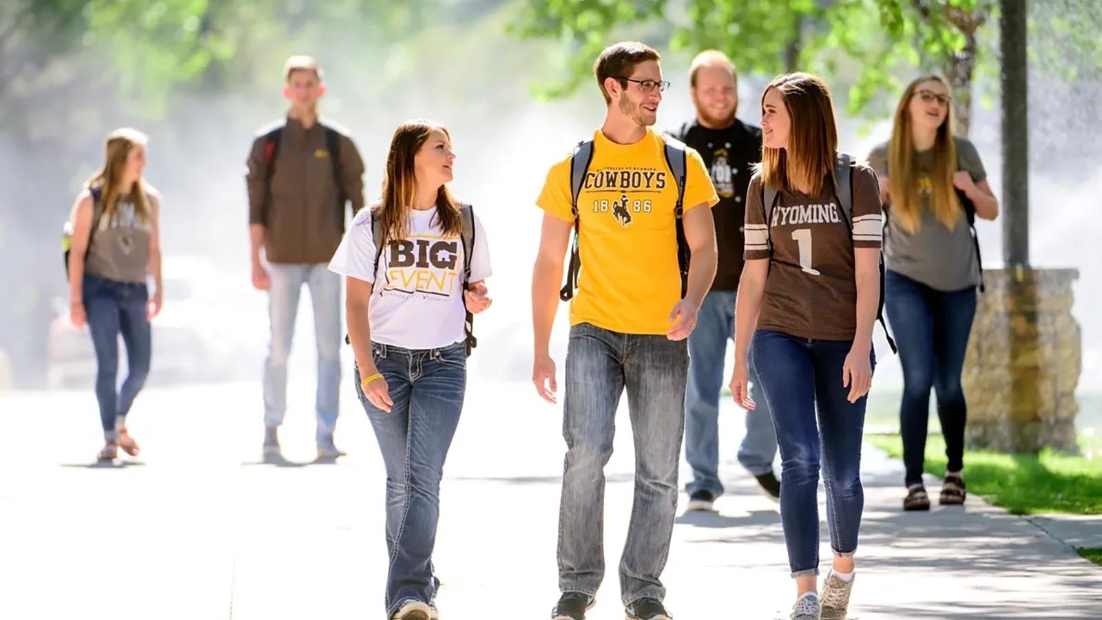 Students walk on the University of Wyoming campus in this file photo.