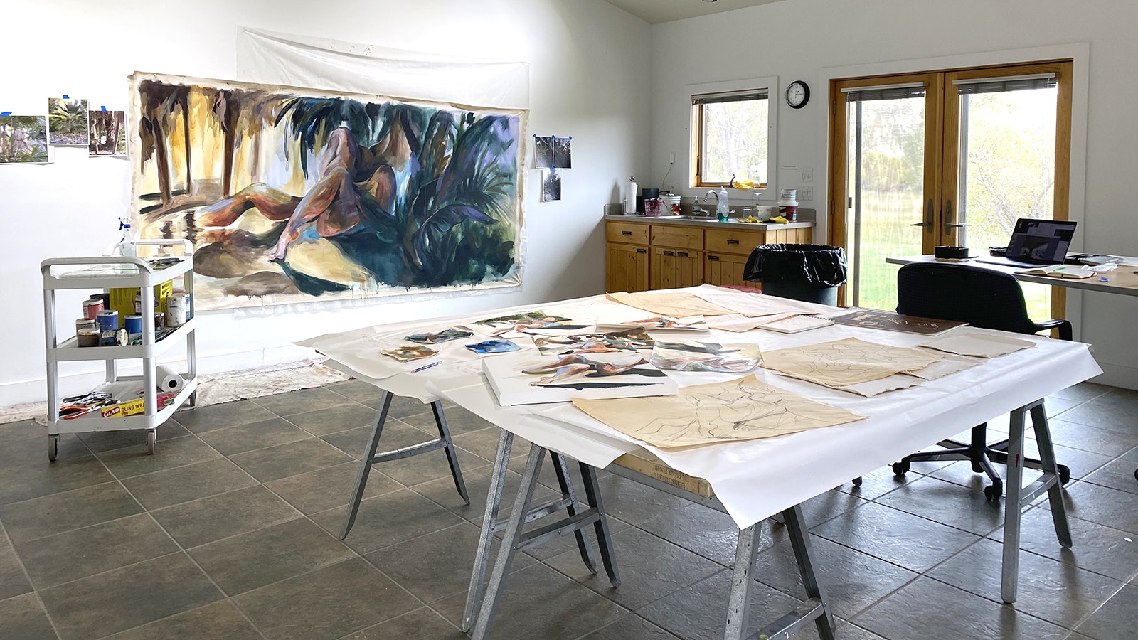 During her residency at Ucross, artist Virginia Broersma of Los Angeles, California, was given a studio of her own to create her art, giant abstract paintings. It was her second time to apply for the residency and the first time she was accepted into the program. Broersma said that the wide-open skies and beauty of Wyoming has inspired her to create. She is grateful for the opportunity to visit the Cowboy State and is already making plans to come back.