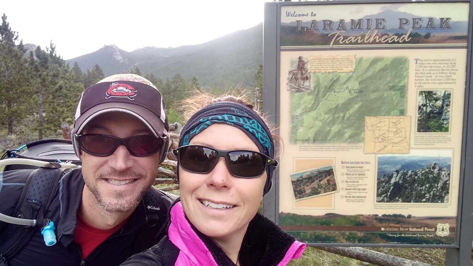 Tiffany and Scott Sink take a selfie before hiking to Laramie Peak in southcentral Wyoming.