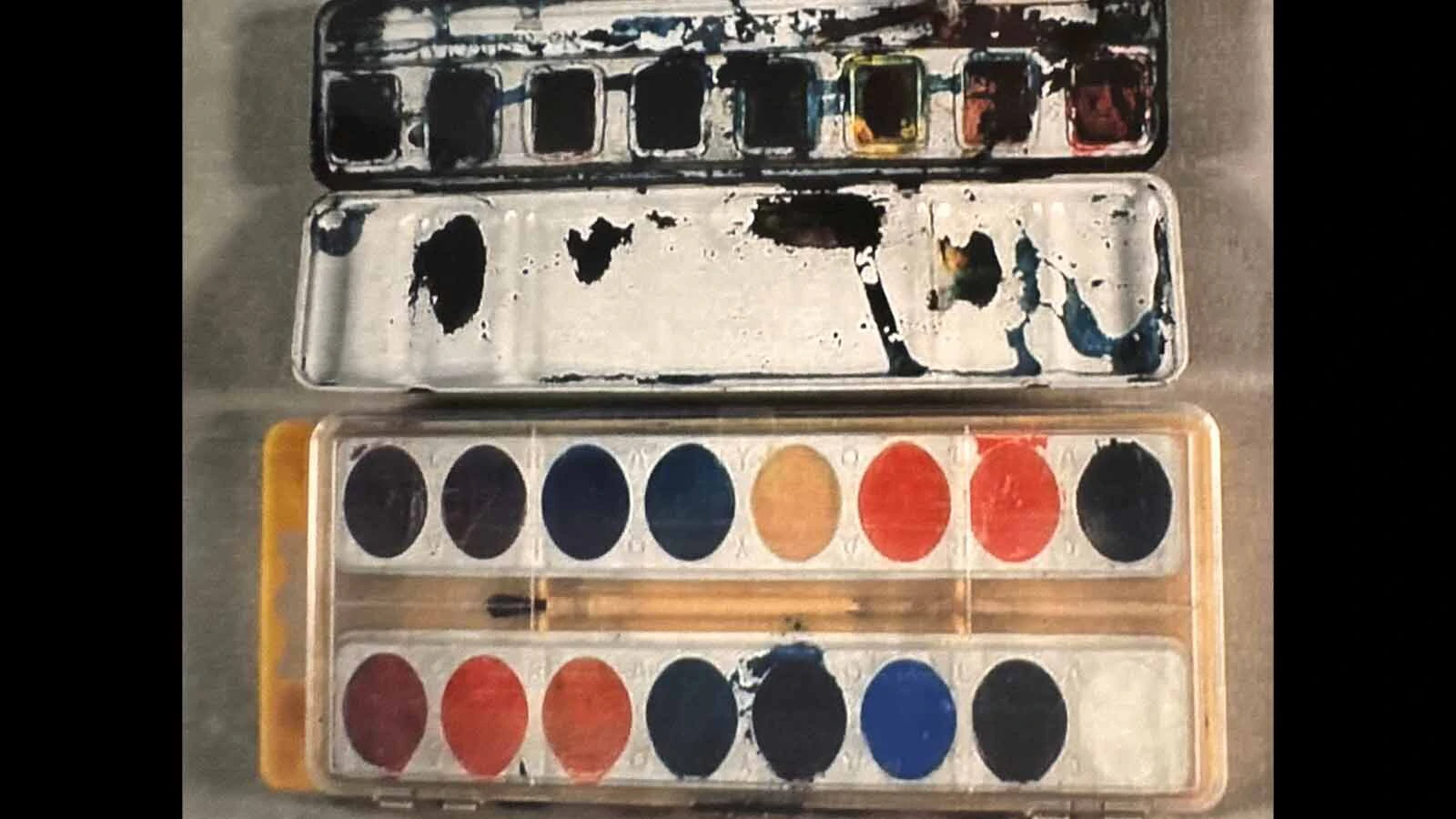 As a young girl, Jamie Gehring recalls her neighbor whom she called Teddy giving her some painted rocks; this paint kit was recoverd from his cabin.
