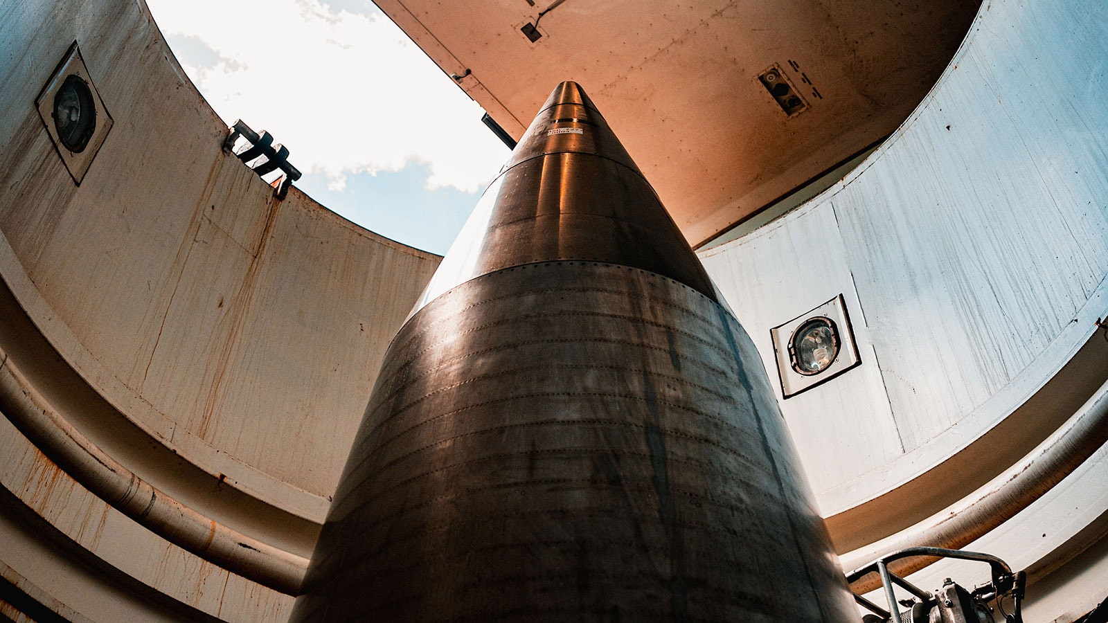 An unarmed Minuteman III missile inside a silo at F.E. Warren Air Force Base on July 9, 2025. The Air Force has announced that the first Minuteman III silo on the base has been decommission to make way for new Sentinel missiles.