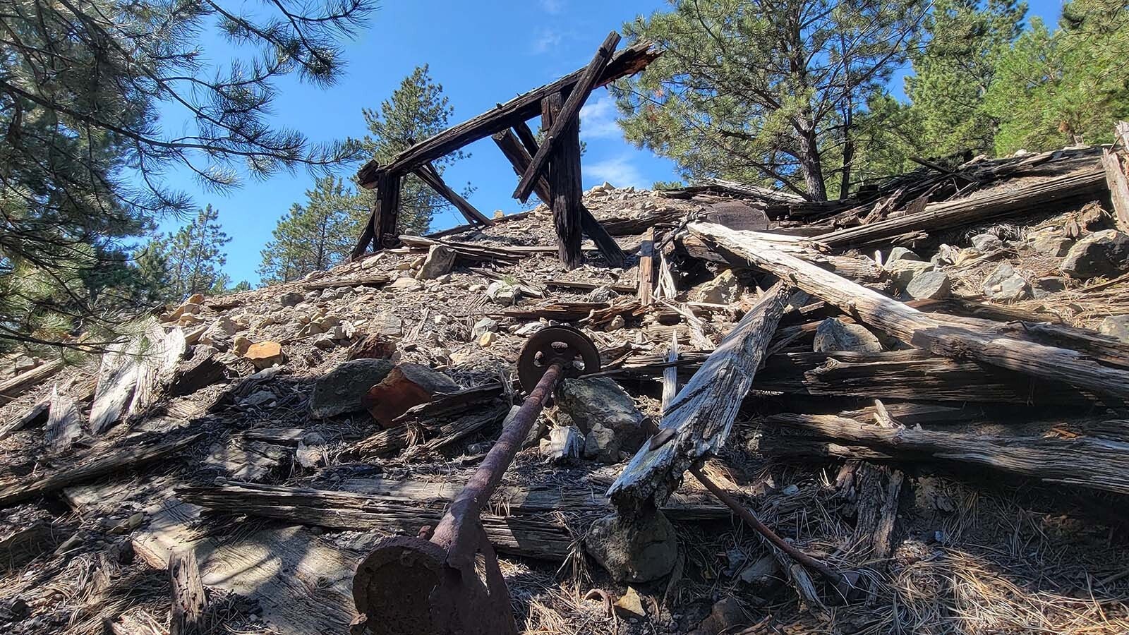 The remains of an old railroad trestle that connected one side of the valley to the other are some of the remnants of an old Wyoming mining town that were documented by the History Under The Pines crew. The rail supported the company town that is now a privately owned ghost town.