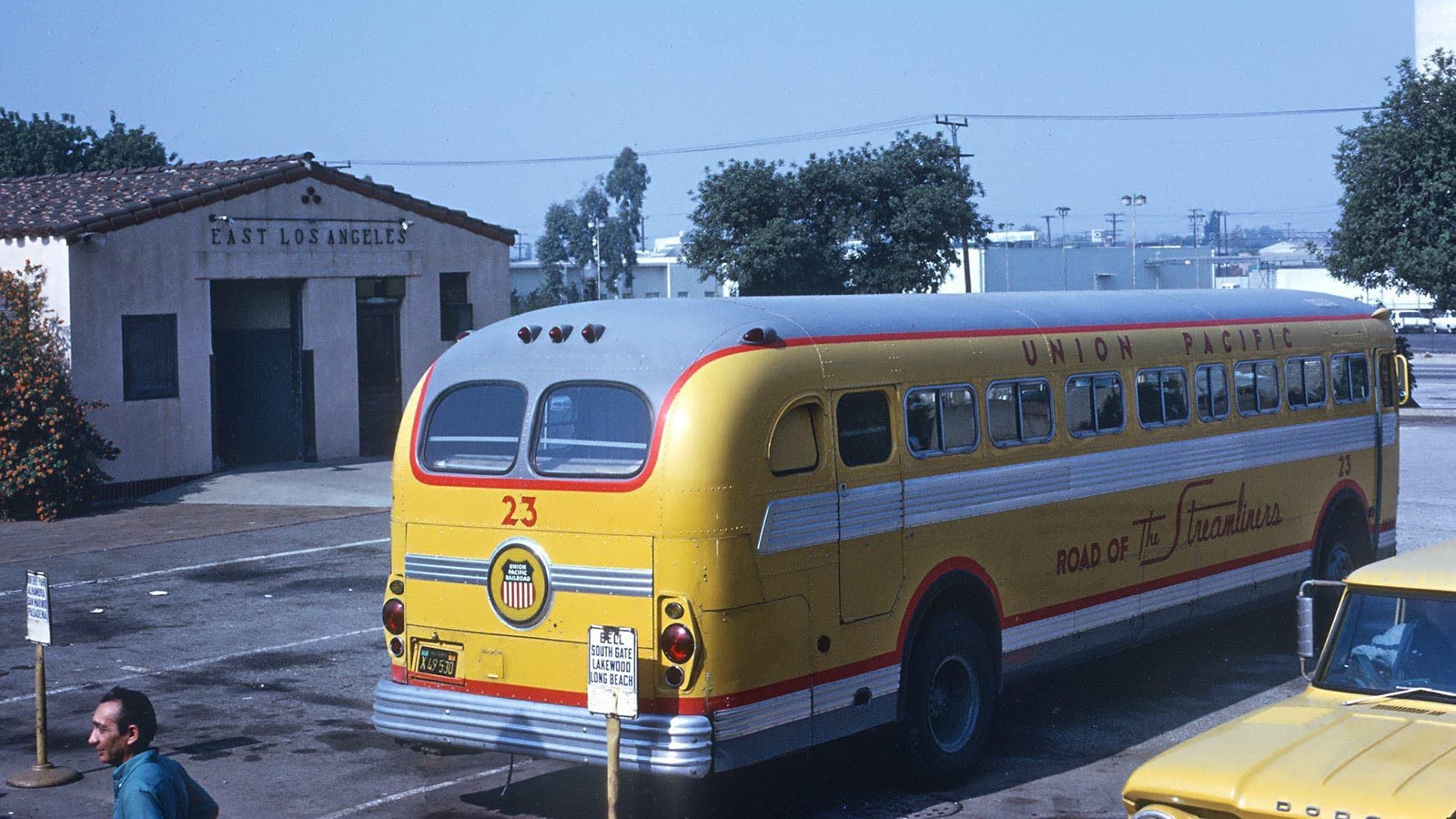 These 1949 GMC model Union Pacific buses were used for decades in and around Los Angeles. In this photo, the back end shows the UP logo, which would illuminate with the lights were on.