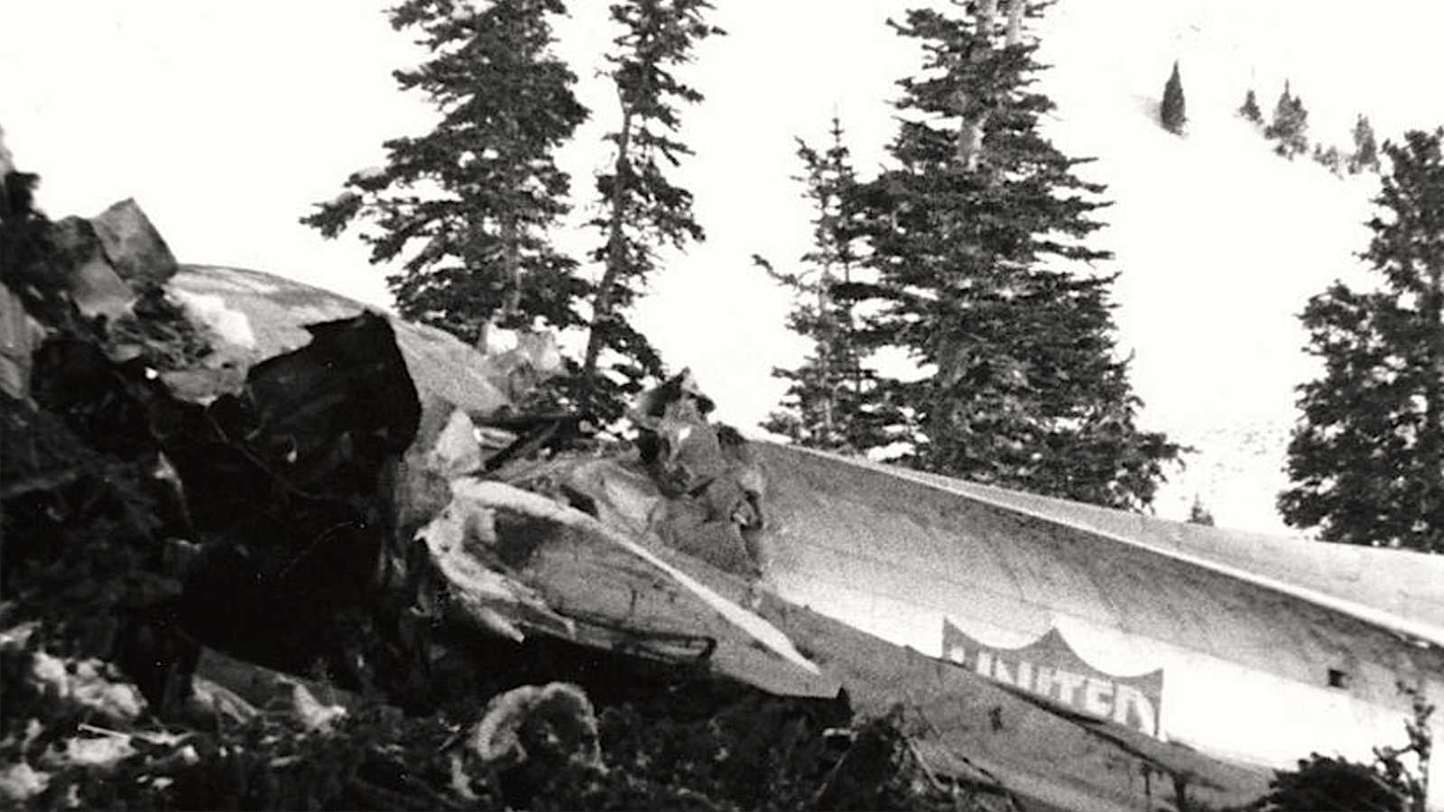 The fuselage of the crashed airplane as it rested in the Uinta Mountains.