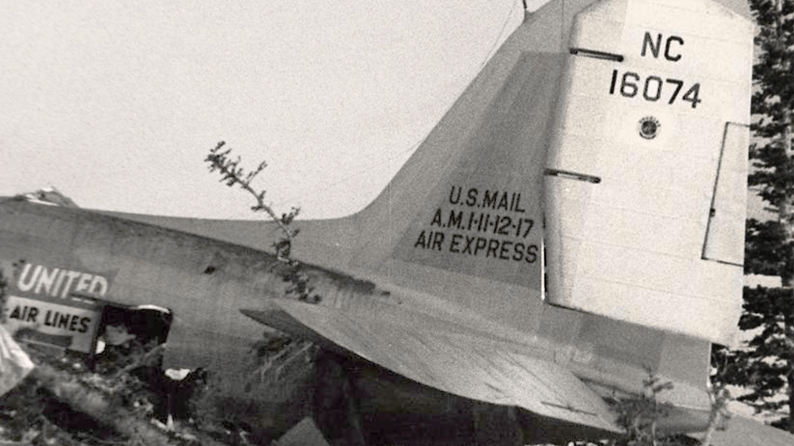 The tail of the crashed airplane as it rested in the Uinta Mountains.
