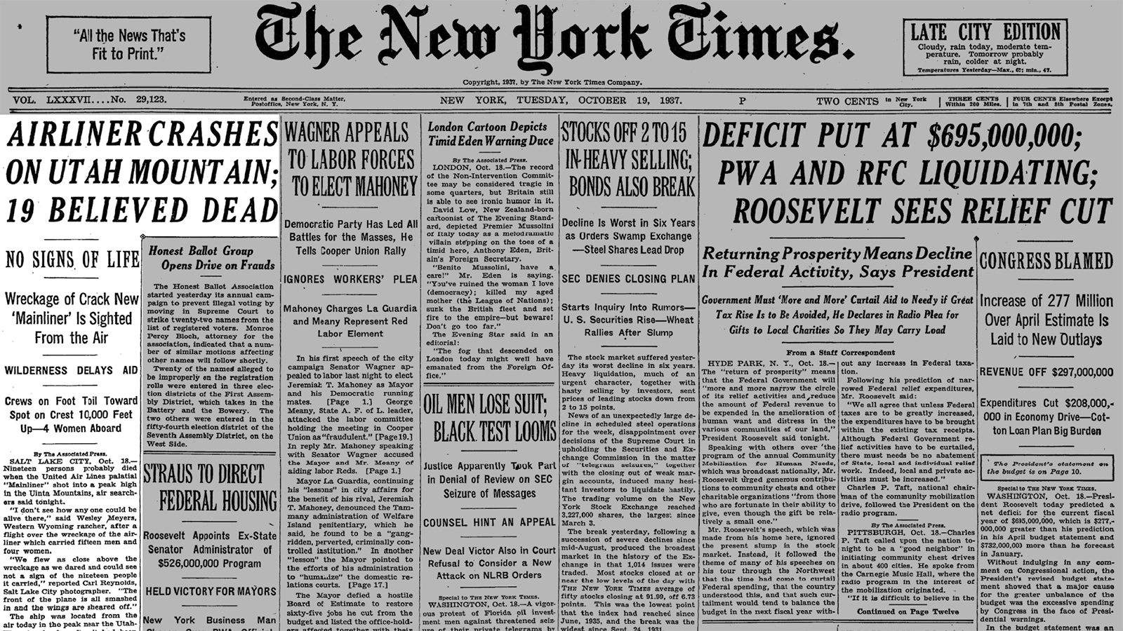 Newspapers across the country covered the crash of the DC3-A just across the Wyoming border. It was the worst crash in aviation history to that date.