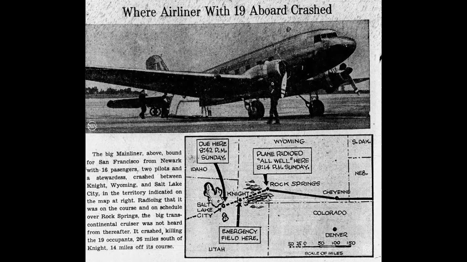 A graphic in the Newcastle Newsletter Journal on Oct. 21, 1937, showing the path of the plane.