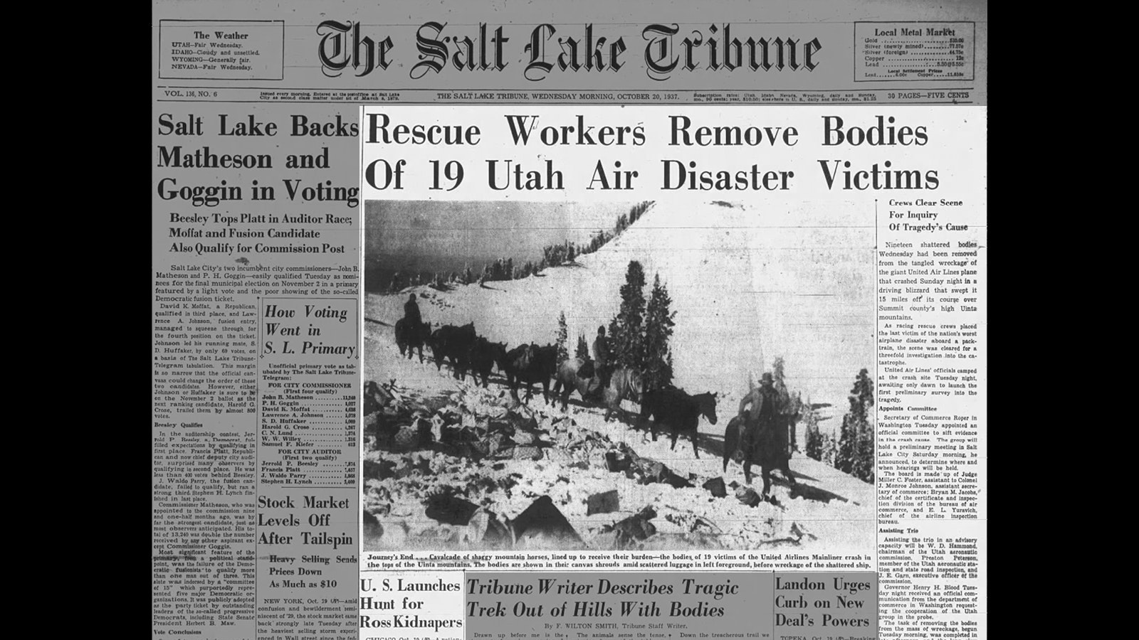 The Salt Lake Tribune sent a reporter and photographer to cover the removal of the bodies from the mountain.