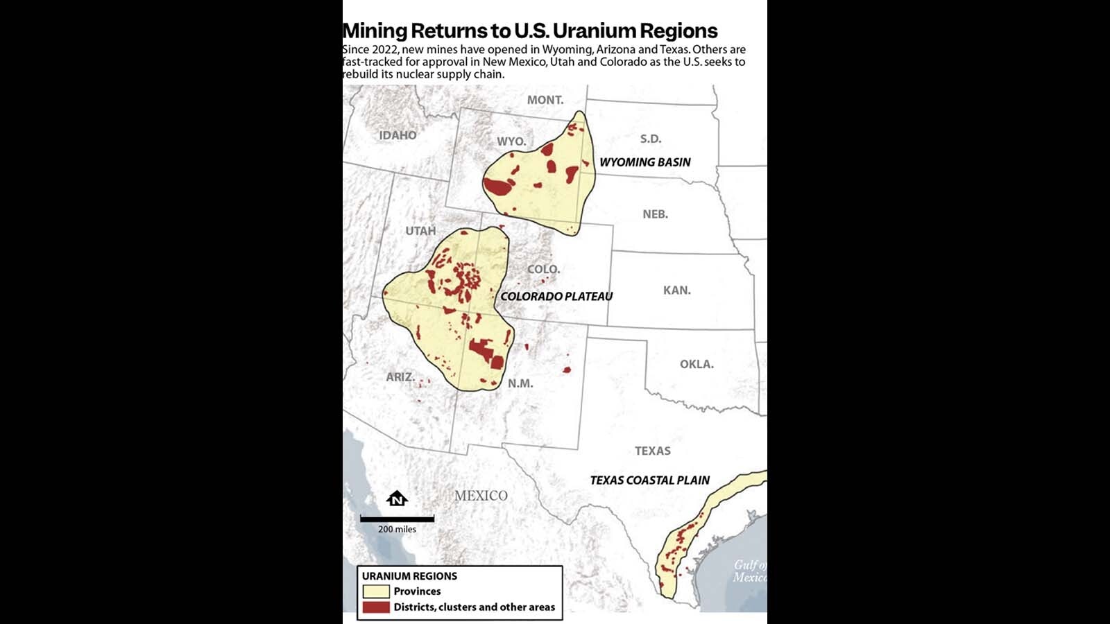 A map of current hot zones for uranium development.