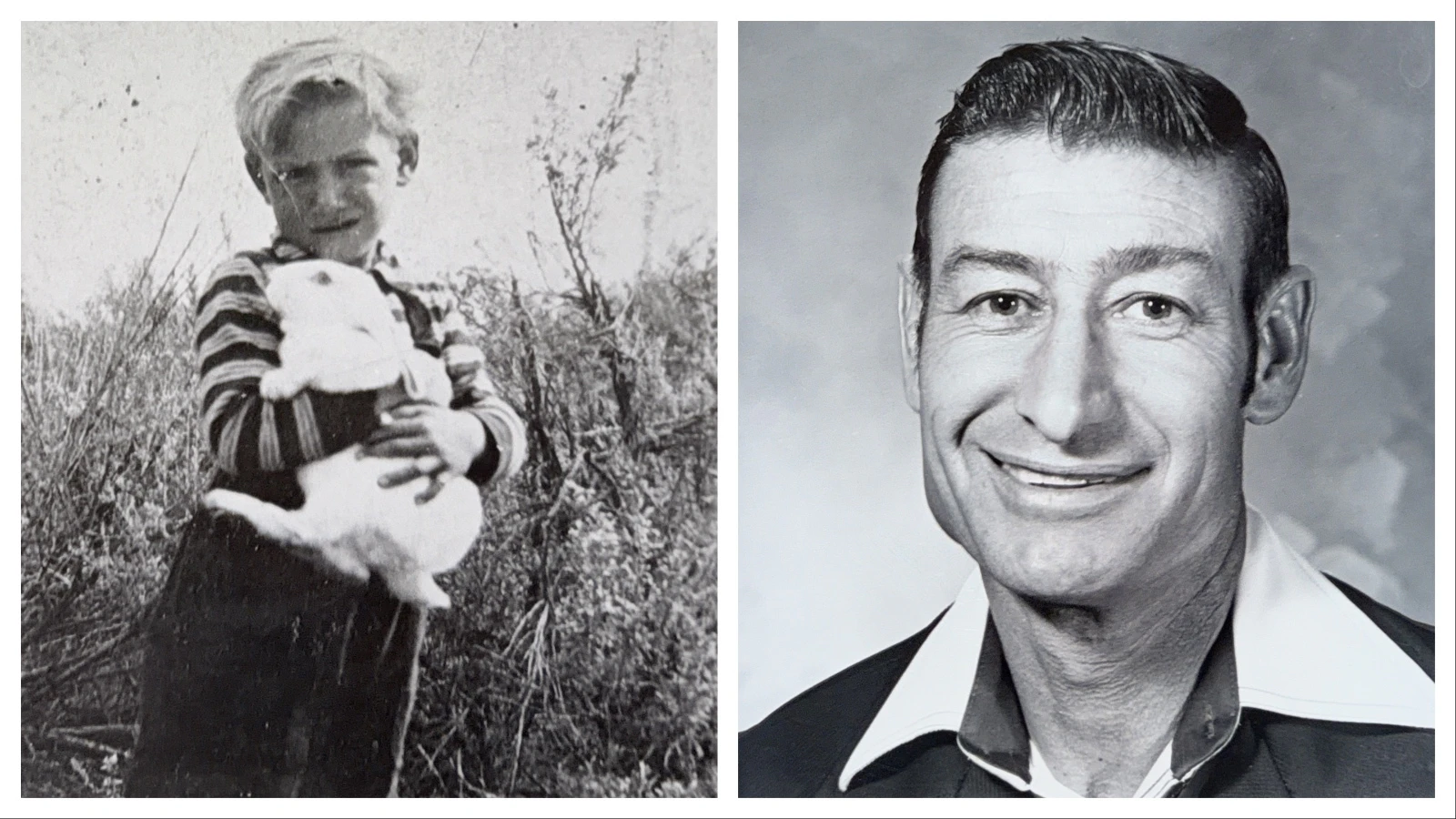Left, Vern Palmer shown with a rabbit in 1941. Right, Palmer moved to Big Piney in the 1960s with El Paso Natural Gas, where he worked for more than 30 years.