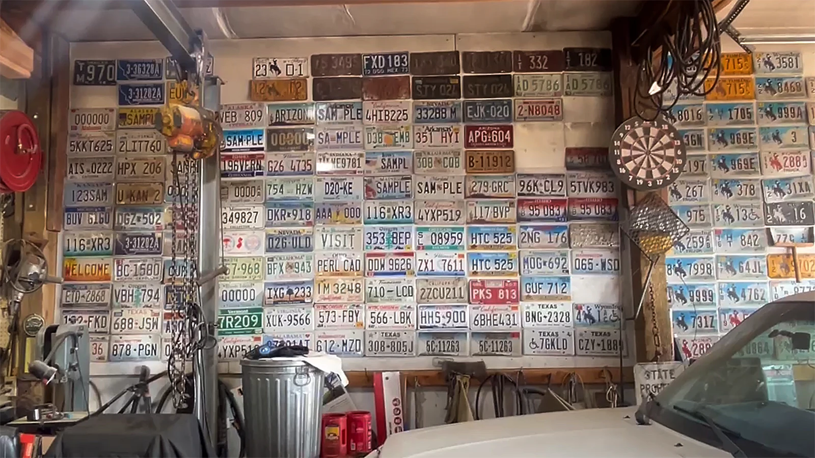Vern Palmer's garage in Big Piney is lined floor to ceiling with Wyoming license plates collected over nearly 60 years. The 90-year-old has assembled plates from every year since 1914 and continues searching for the lone piece missing from his collection — Wyoming's elusive 1913 license plate.