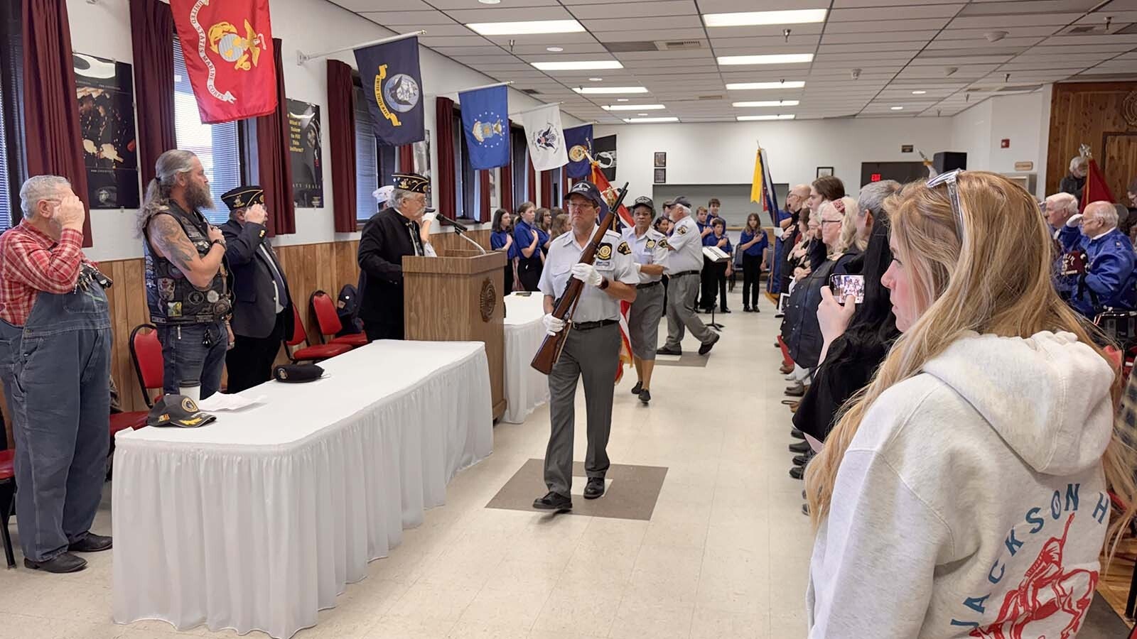 The honor guard enters at Tuesday's Veterans Day ceremony at American Legion Post 6 in Cheyenne.