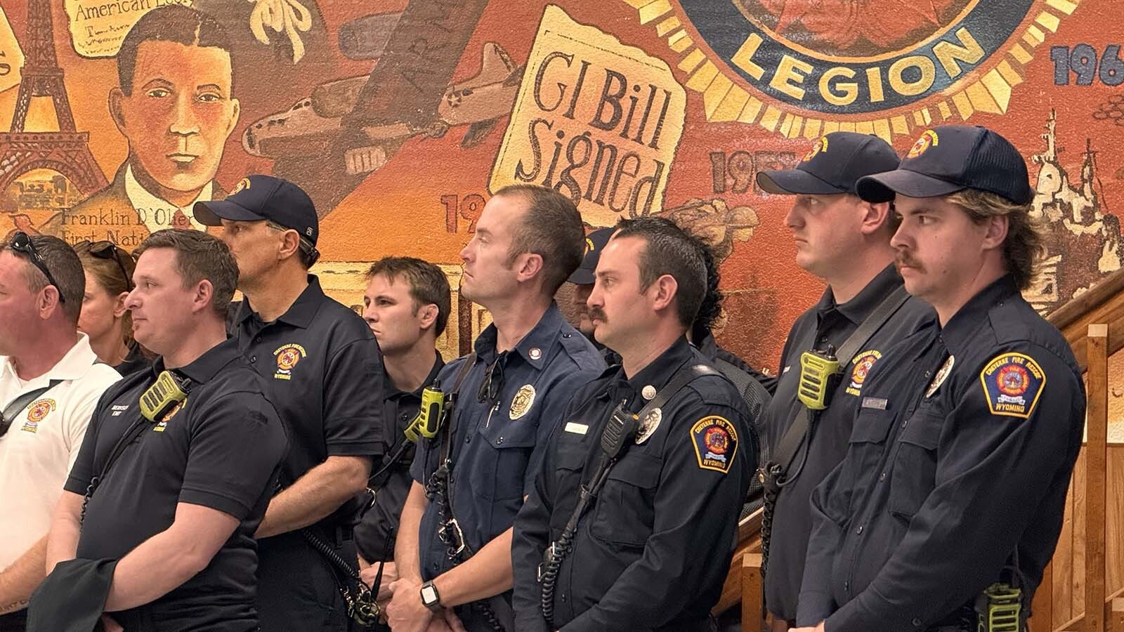 First responders, like these Cheyenne firefighters, have a high percentage of current and former military in their ranks.