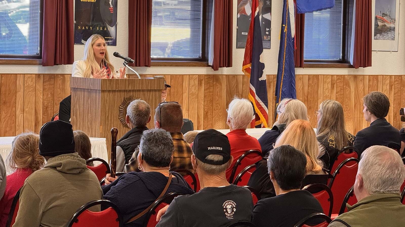Wyoming Superintendent of Public Instruction Megan Degenfelder speaks at Tuesday's Veterans Day ceremony in Cheyenne.