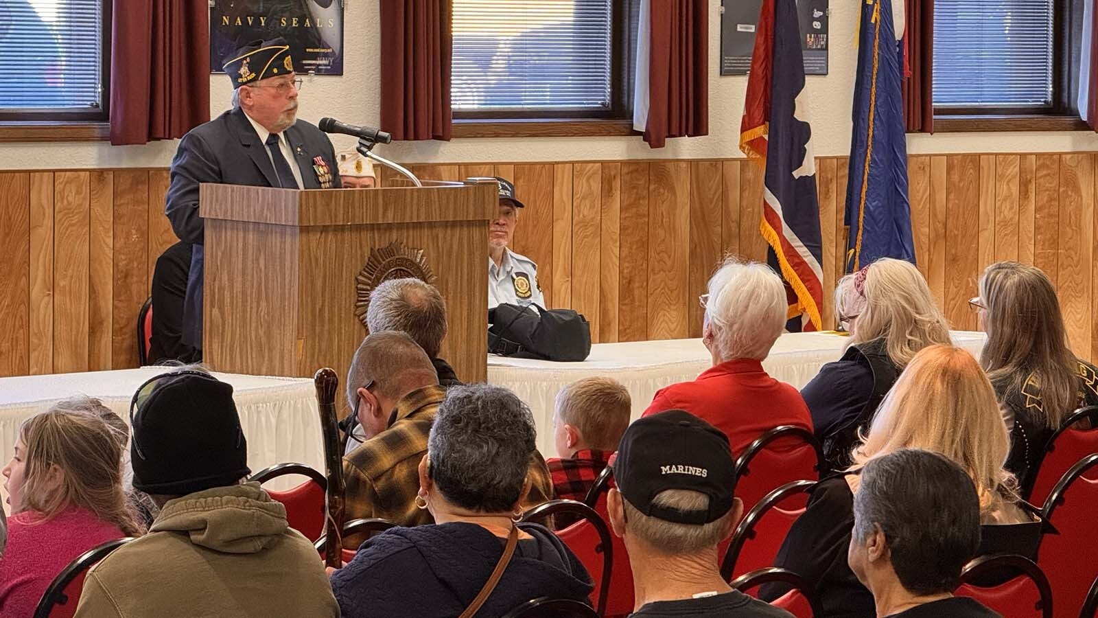 Cheif Warrant Officer 5 Mark Pfenning speaks at Tuesday's Veterans Day ceremony in Cheyenne.