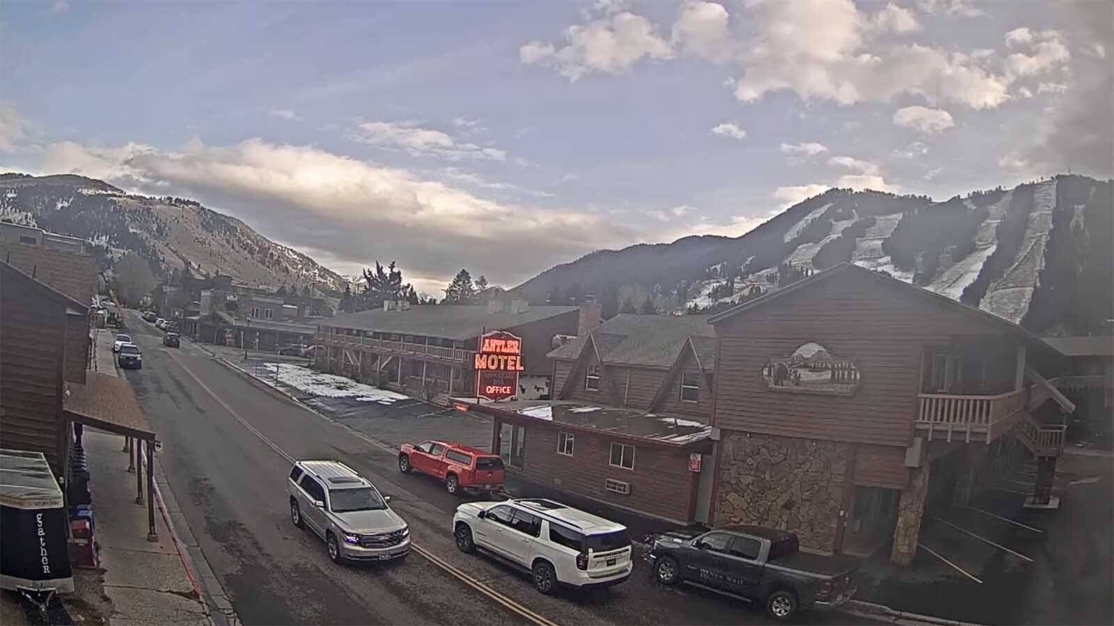 Northwest Wyoming ski resorts have had to postpone their scheduled openings because of a lack of snow. Above is a Wednesday webcam view from Jackson Hole Restaurant and Bar showing theres barely any snow on the slopes.