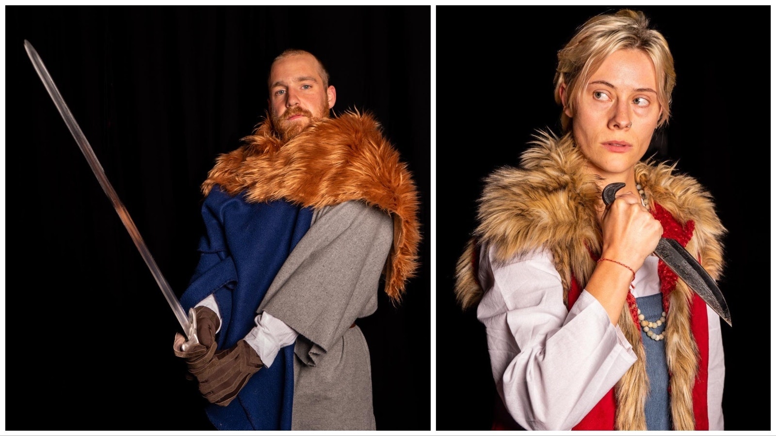 Actors Mason Marshall and Rose Linville in publicity photos for "Saga: A New Nordic Musical."