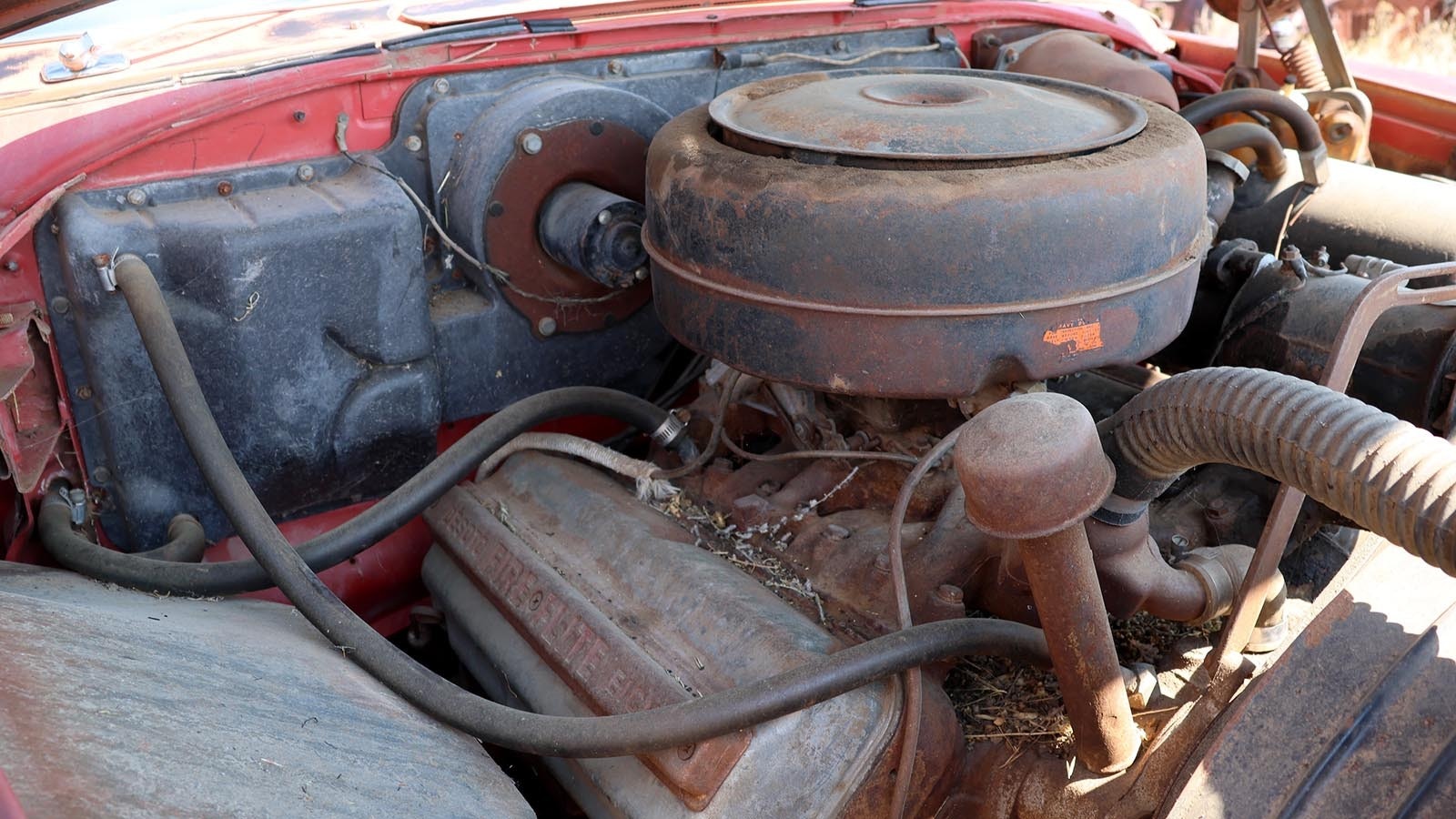 The classic Fireflite markings on the engine in the 1956 DeSoto Fireflite purchased from New Mexico.