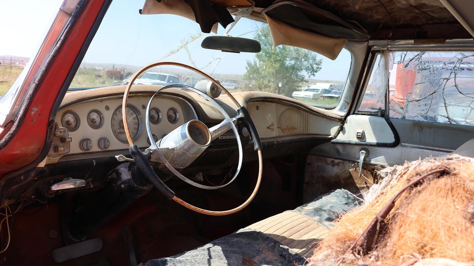 The interior of the DeSoto Fireflite was coveted in its day. It had a clock above the dashboard.