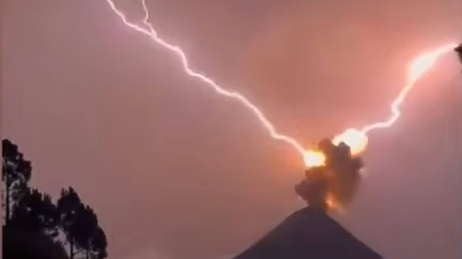 Images from a viral video showing lightning striking an erupting volcano in Guatemala.