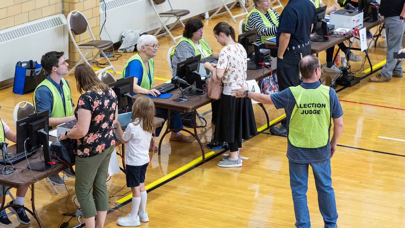 Voters at the Storey Gym in Cheyenne on primary day, Aug. 20, 2024.