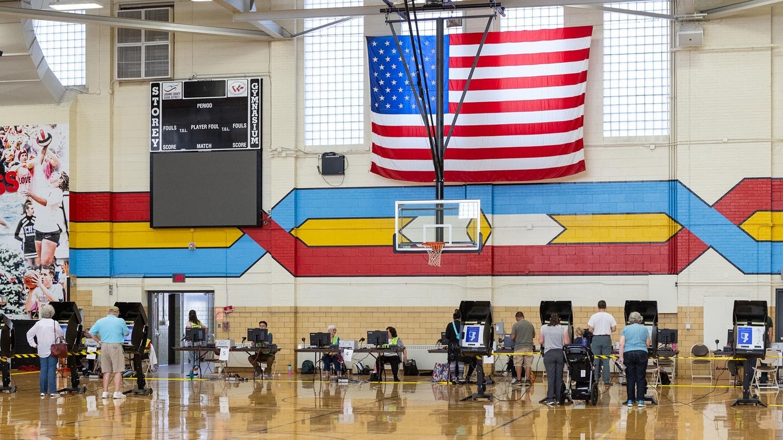 Voters at the Storey Gym in Cheyenne on primary day, Aug. 20, 2024.