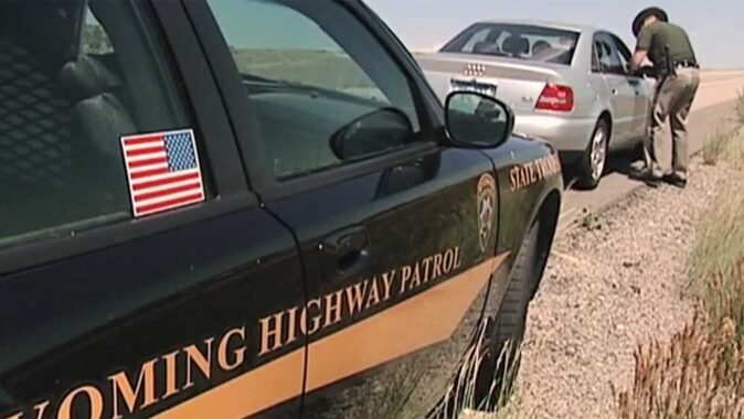 A Wyoming Highway Patrol trooper makes a stop in this file photo.