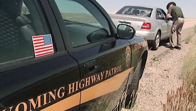 A Wyoming Highway Patrol trooper makes a stop in this file photo.