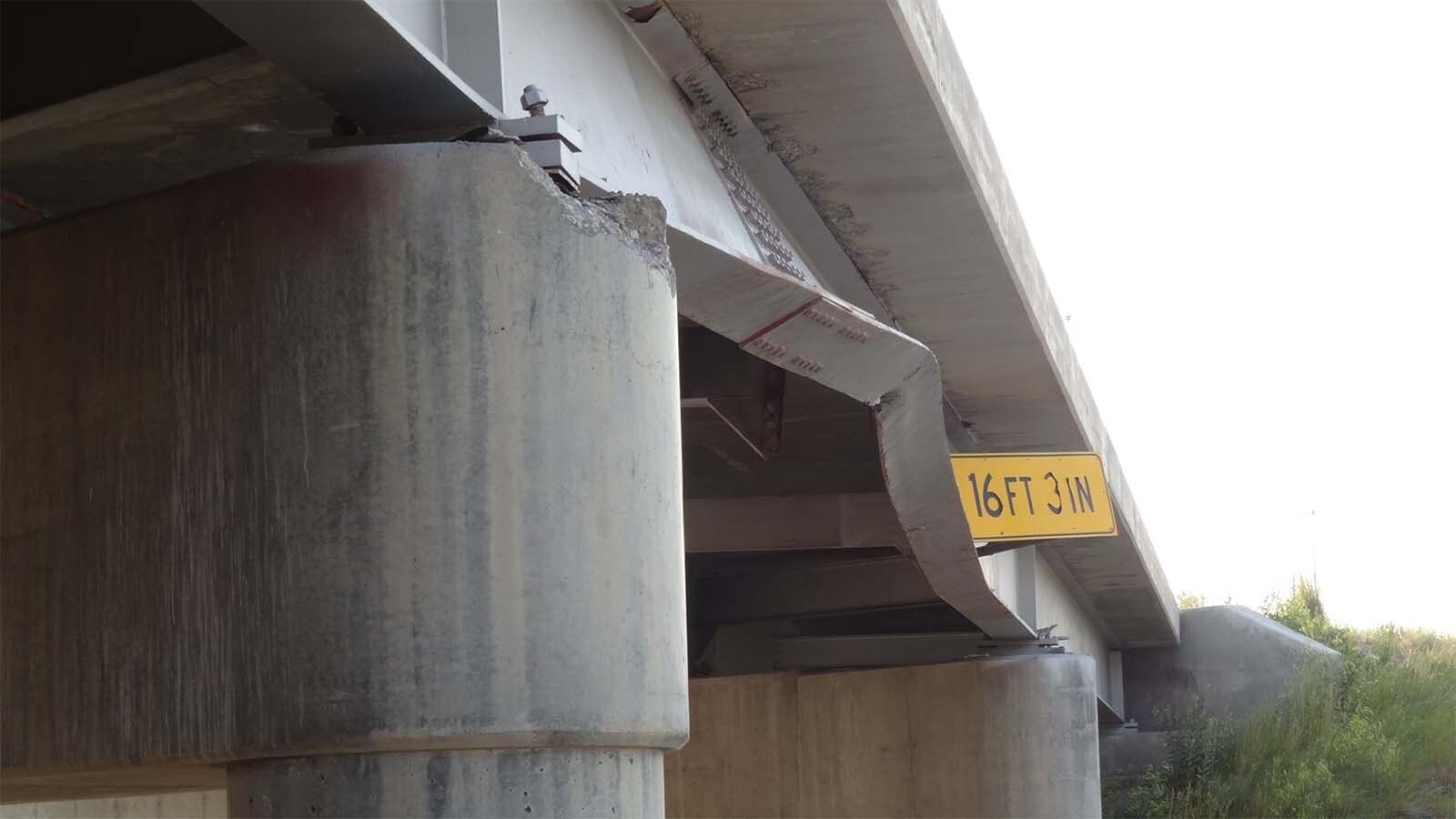 A truck left the steel girder serverely bent after hitting it in this 2020 file photo.