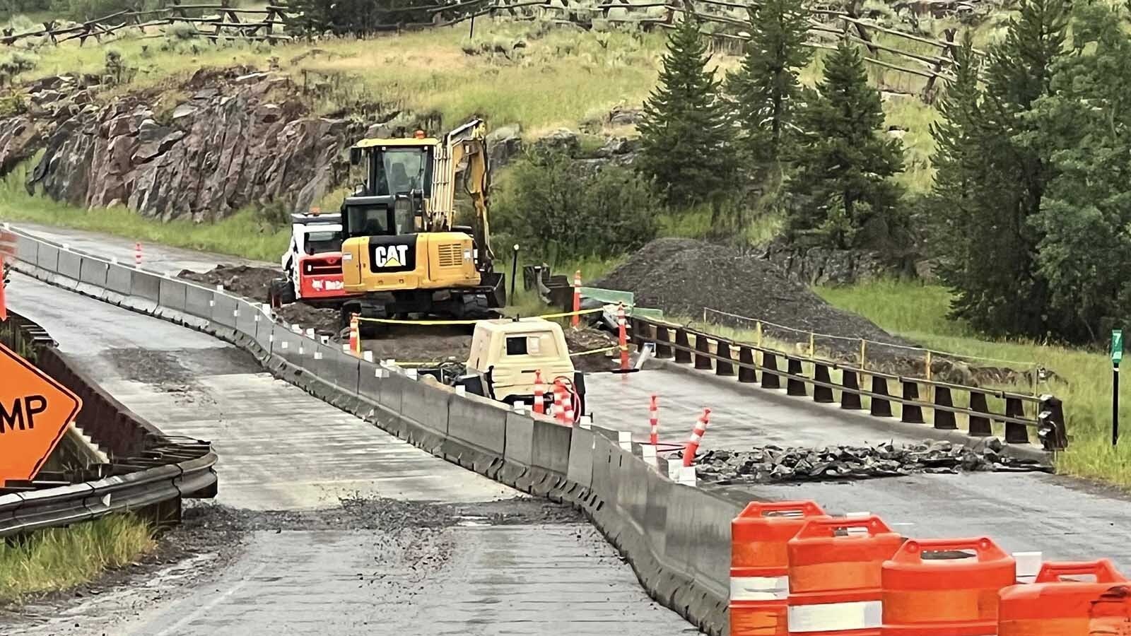 Wyoming Department of Transportation work on a road in northwest Wyoming.