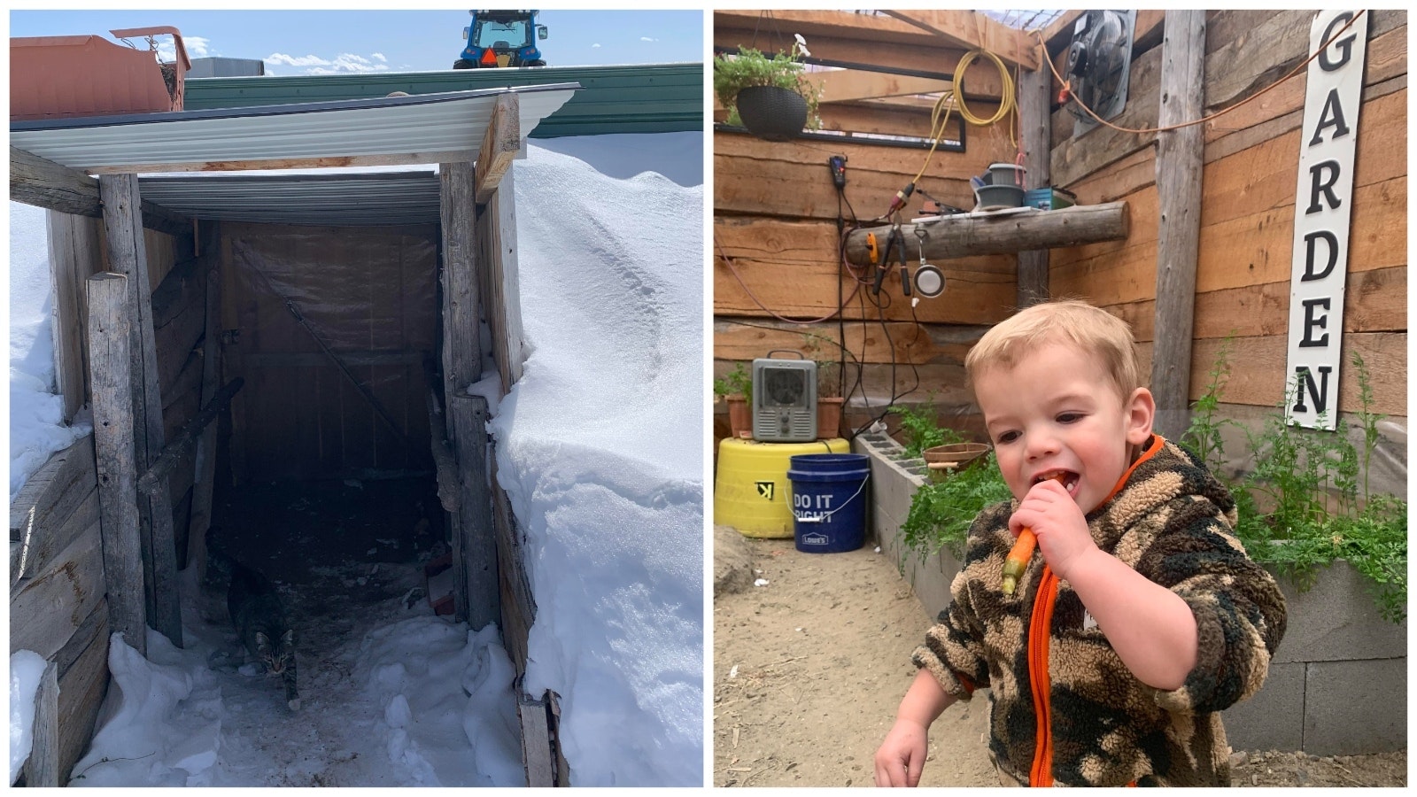 The entrance for Sara Ross' walipini at her home in Daniel, Wyoming. Her grandson Huxton loves running in there to snag some carrots to snack on.