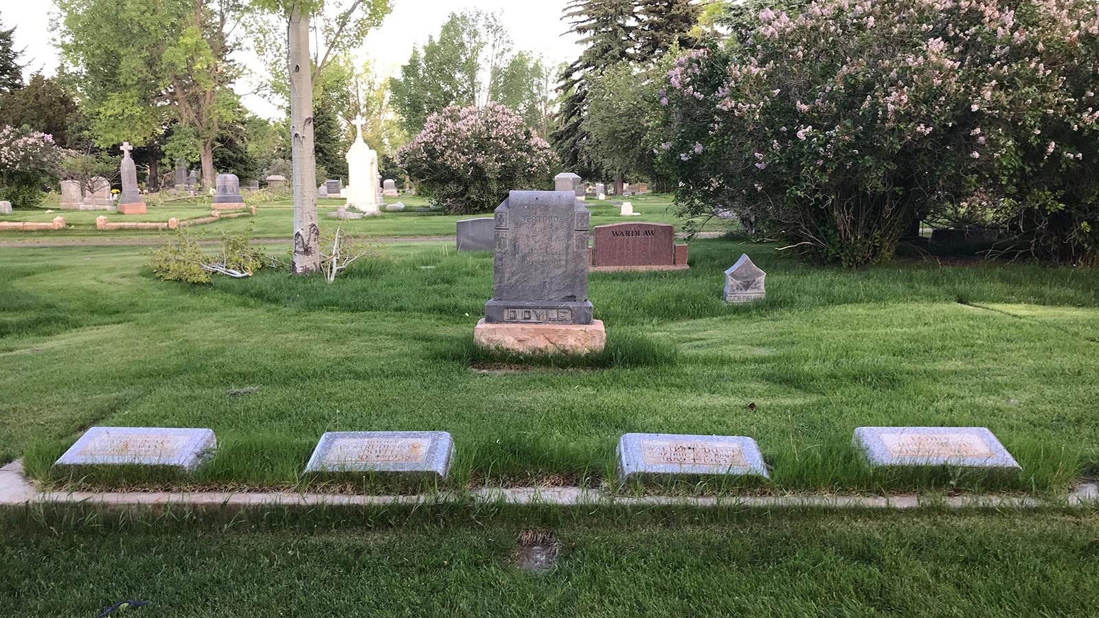 Walter Doyle and other members of his family are buried in Laramie, the place of his birth. His tombstone is third from left.