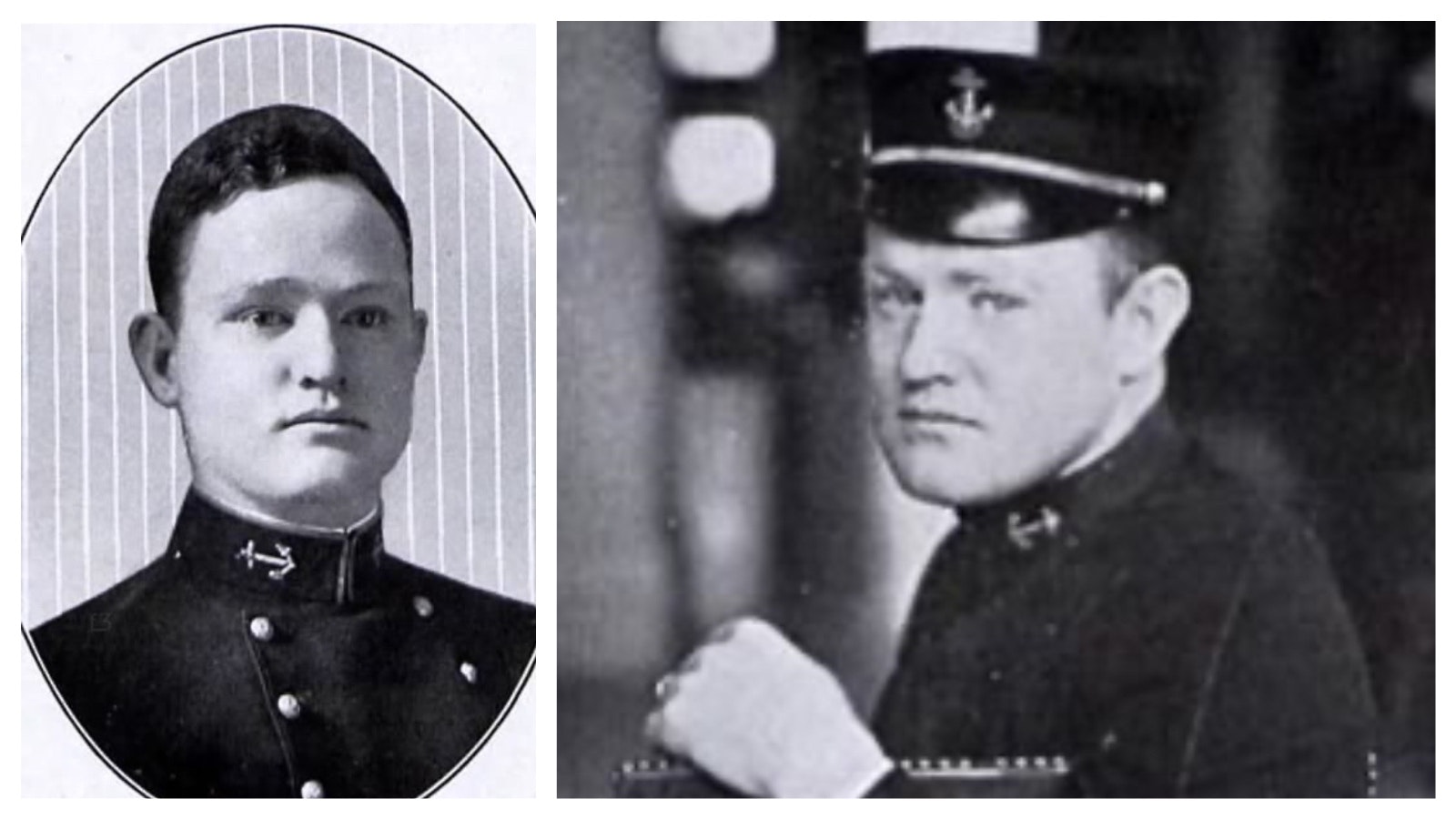 Walter Doyle as a Naval Academy graduate, left, and as a naval officer later in his career.