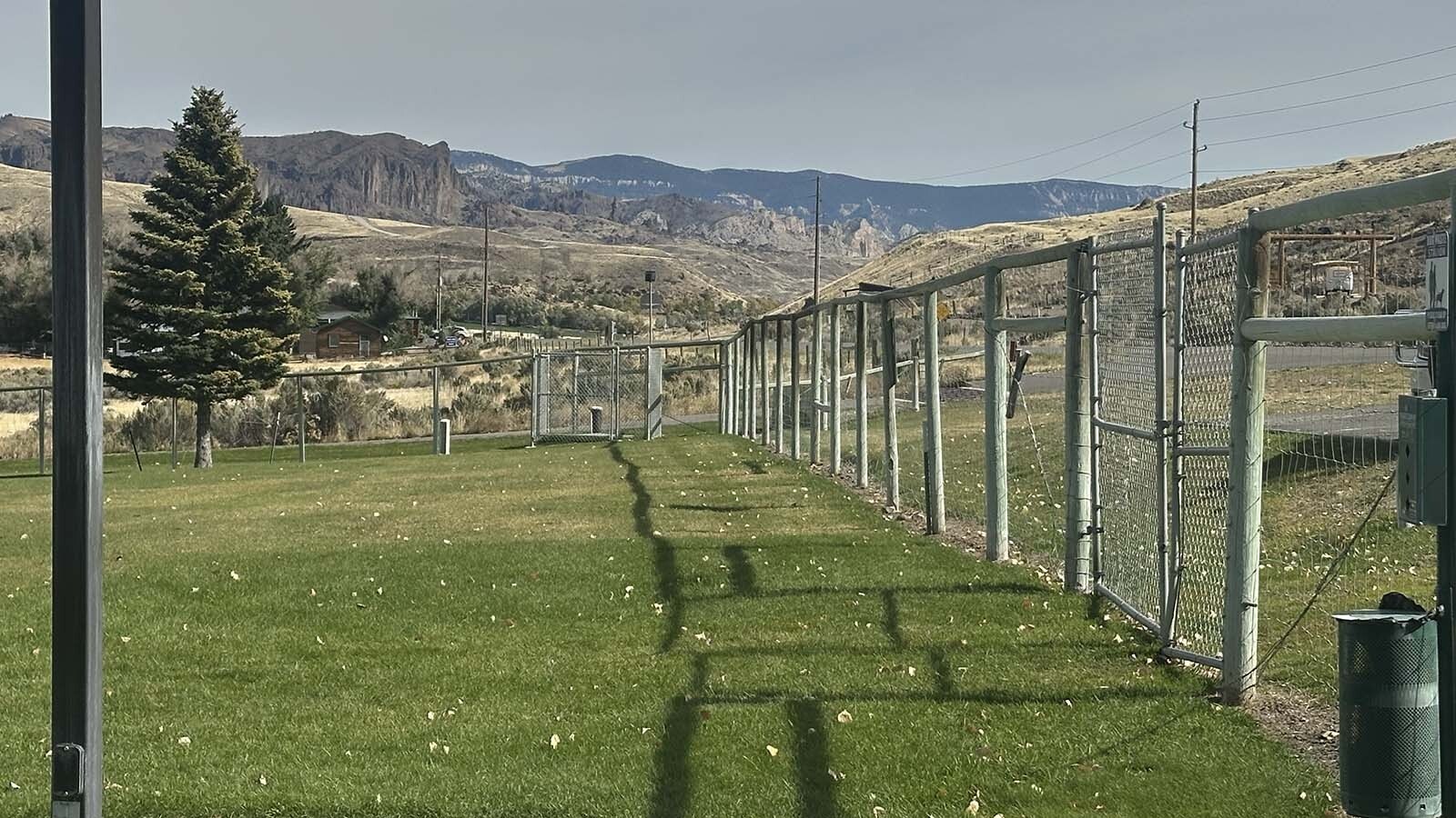 A bear-resistant fence around the Wapiti Elementary School west of Cody keeps bears from climbing into the schoolyard.