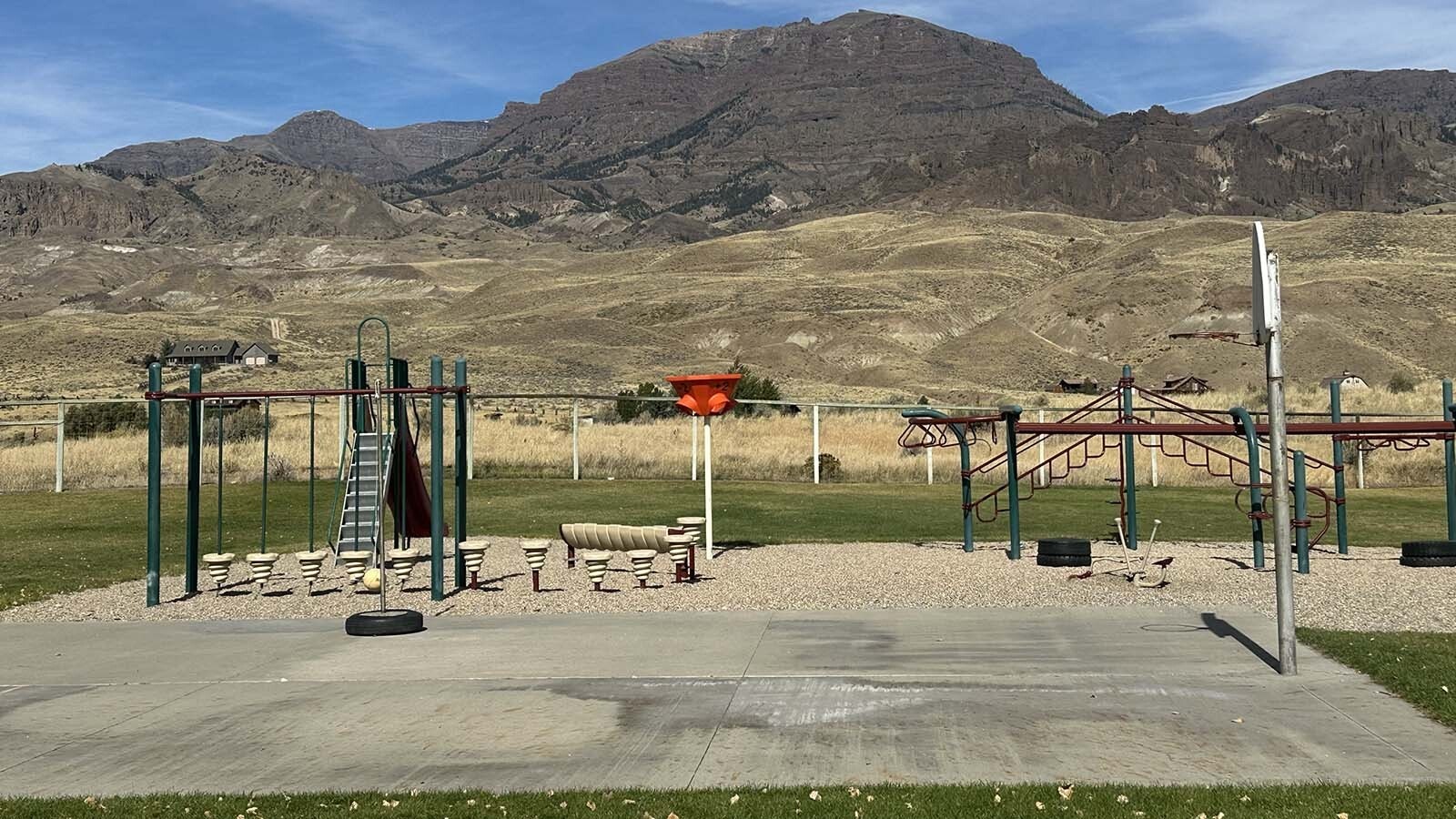 A bear-resistant fence around the Wapiti Elementary School west of Cody keeps bears from climbing into the schoolyard.