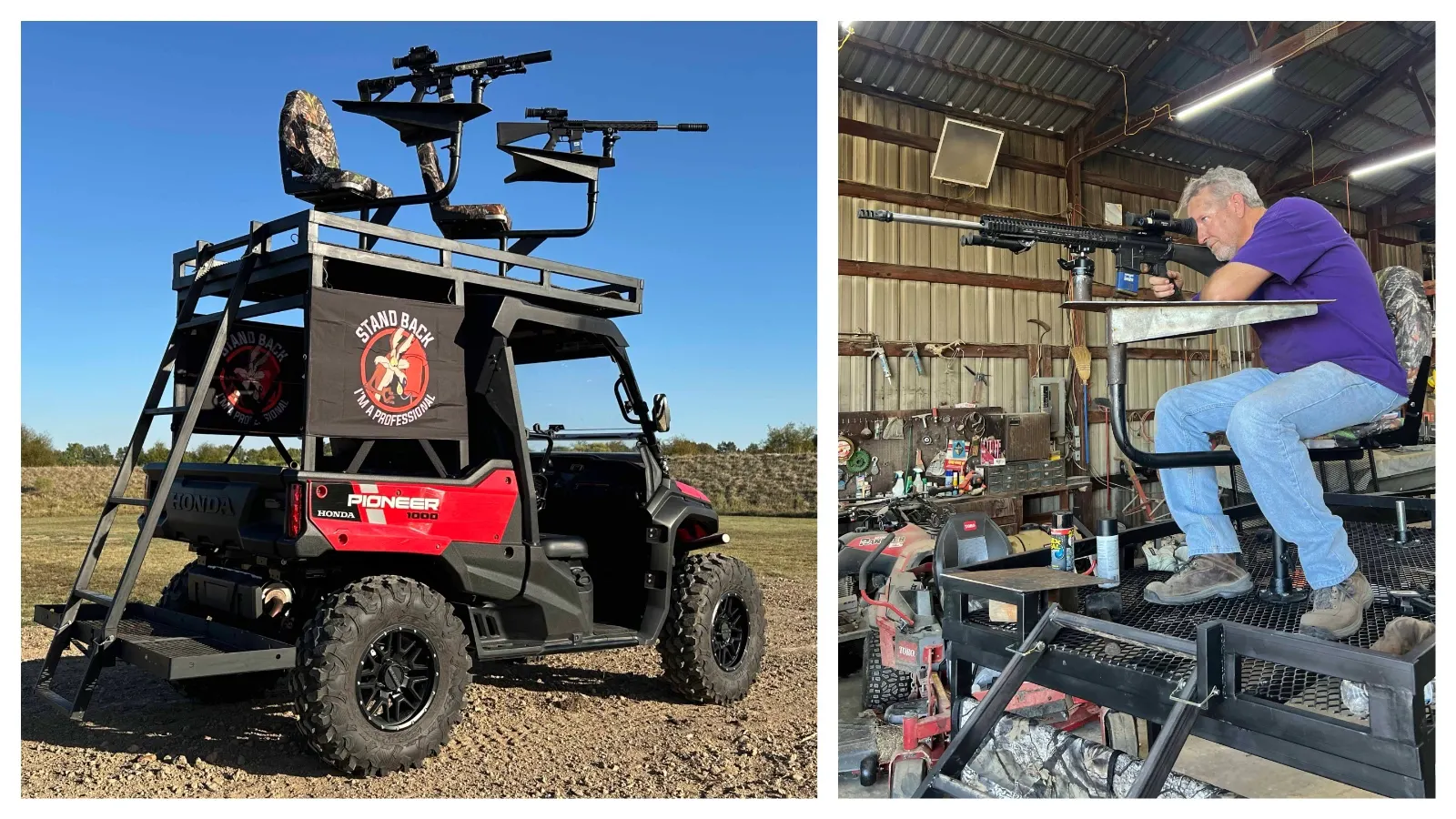 Arkansas rice farmer Todd Gibson was so fed up with beavers ruining his crops, he built a gun platform on his 2025 Honda Pioneer UTV to hunt them down. Now, he uses it mostly to hunt coyotes. 