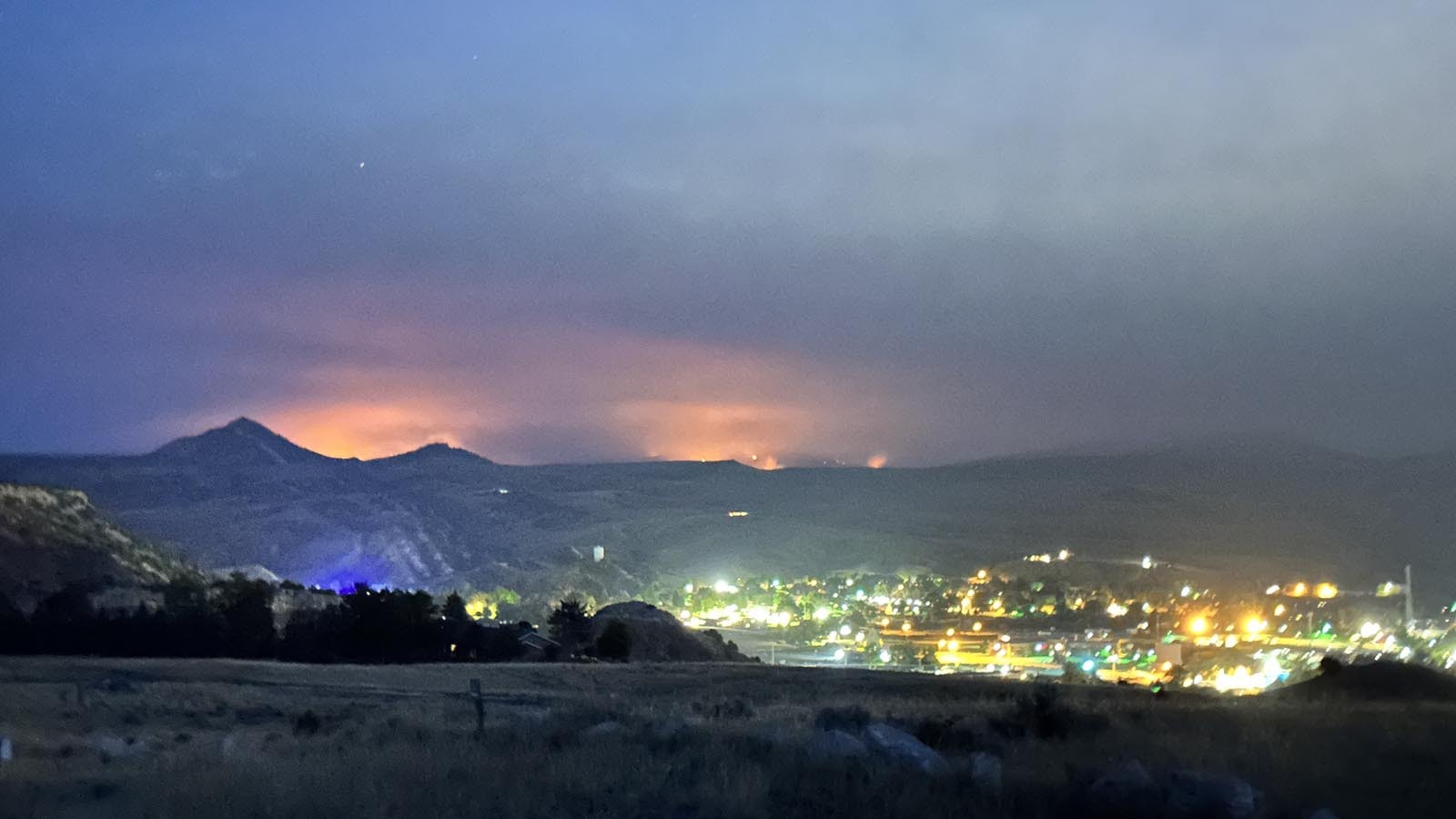 The glow from the Warm Springs Fire, view from Round Top in Thermopolis