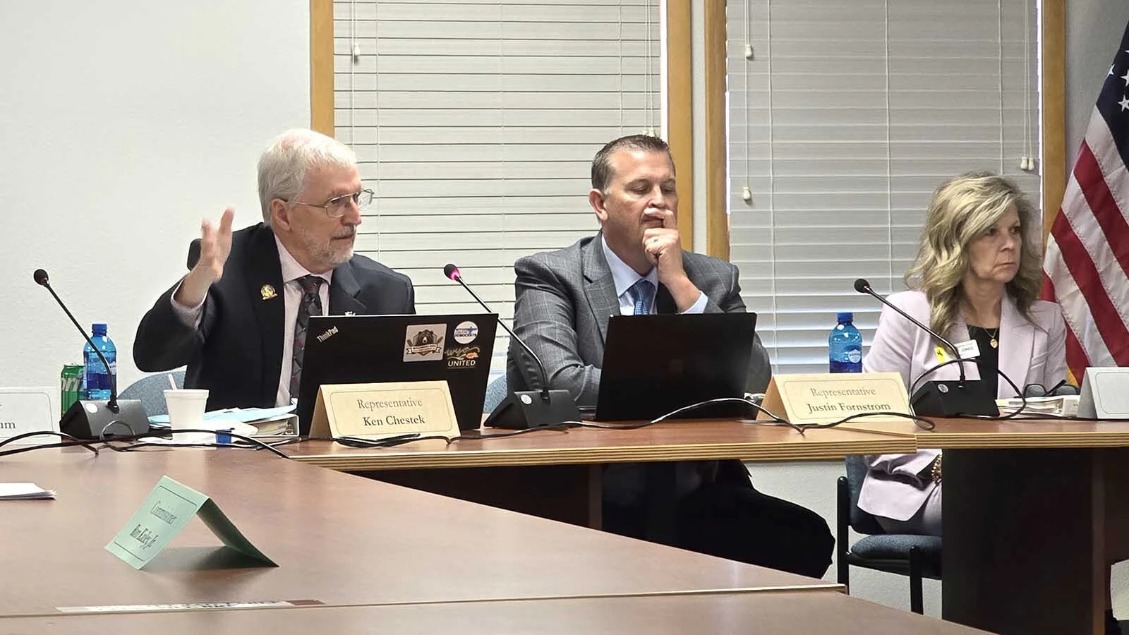 Rep. Ken Chestek, D-Laramie, asks a question during the Select Water Committee's May 7, 2026, hearing on data centers and water use.